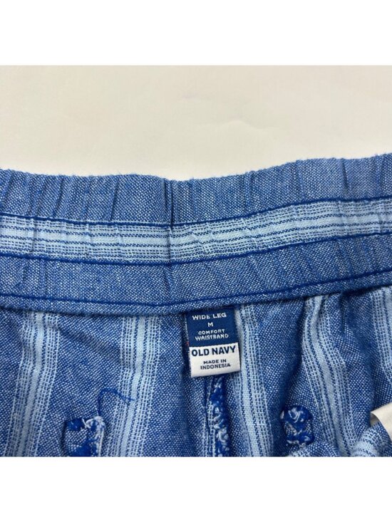 Old Navy Bright Blue Striped Linen Blend High Rise Wide Leg Lounge Pant M - Picture 4 of 7